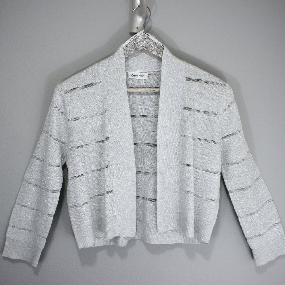 Silvery Sheer Athletic Chic Crop Sweater LARGE New w/o Tags, Signed Calvin Klein